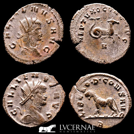 Roman Empire - Lot comprising two coins: 

Gallienus. (A.D. 253-268.) AE antonin...