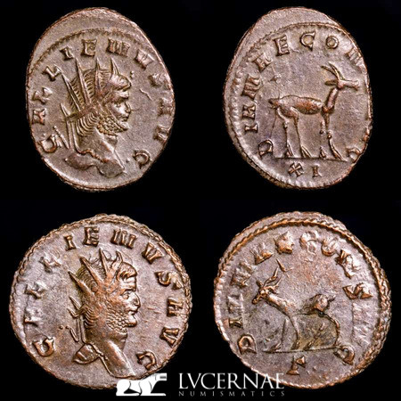 Roman Empire - Lot comprising two coins: 

Gallienus. (A.D. 253-268.) AE antonin...