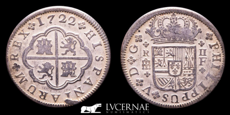 Spain - Felipe V (1700-1746)

Silver 2 reales (5,50 g. 26 mm) minted in Segovia ...