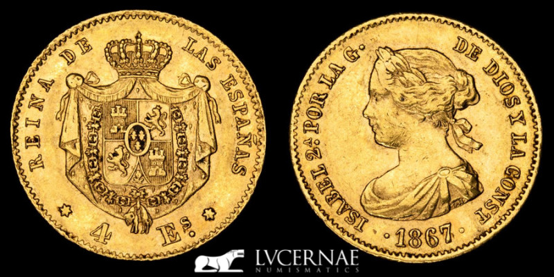 Spain - Gold 4 Escudos - Isabel II (1833 - 1868). 

Madrid - 1867.

3,33 g. (gol...