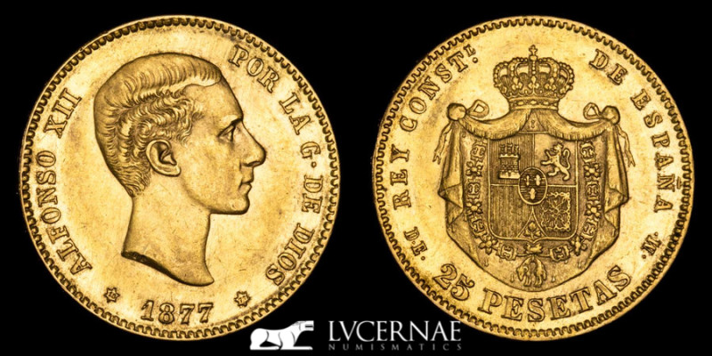 Spain - ALFONSO XII (1874-1885) 

Gold 25 pesetas. 1877*18-77. DEM. 

Cal-2019-6...