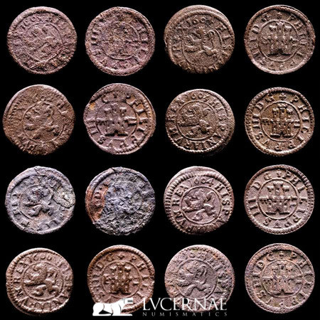 Spain - Felipe III (1598-1621) 

Lot of 8 bronze coins. 

8 x II (2) Maravedis s...