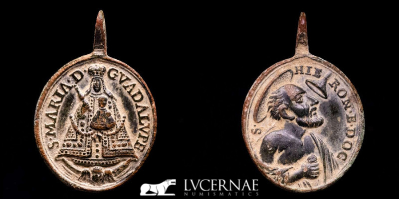 Religious Medal.

Virgin Guadalupe / Saint Jerome, c. XVII-XVIII

6,38 g, 31 mm.