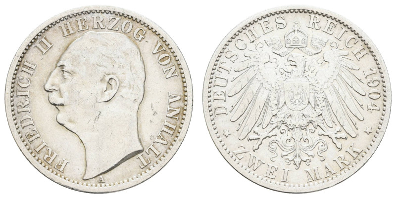 Silbermünzen des Kaiserreichs Anhalt
 2 Mark, 1904, Friedrich II., kl. Rf., s-s...