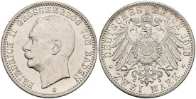 Silbermünzen des Kaiserreichs Baden
 2 Mark, 1913, Friedrich II., kl. Rf., Avers vz, Revers vz-st. J. 38