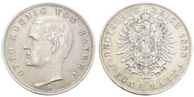 Silbermünzen des Kaiserreichs Bayern
 5 Mark, 1888, Otto, kl. Rf., ss. J. 44