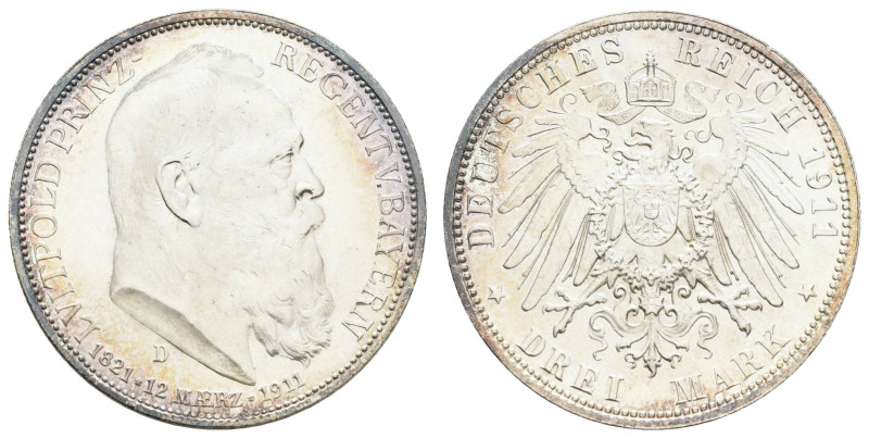 Silbermünzen des Kaiserreichs Bayern
 3 Reichsmark, 1911, Luitpold, f. st. J. 4...