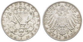 Silbermünzen des Kaiserreichs Bremen
 2 Mark, 1904, wz. Rf., vz-st. J. 59