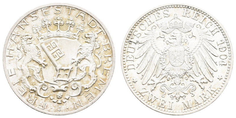 Silbermünzen des Kaiserreichs Bremen
 2 Mark, 1904, wz. Rf., vz+. J. 59