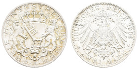 Silbermünzen des Kaiserreichs Bremen
 2 Mark, 1904, wz. Rf., vz+. J. 59