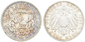 Silbermünzen des Kaiserreichs Bremen
 5 Mark, 1906, kl. Rf., f. vz. J. 60