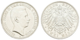 Silbermünzen des Kaiserreichs Mecklenburg-Schwerin
 2 Mark, 1901, Friedrich Franz IV., Avers leicht berieben, ss. J. 85