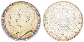 Silbermünzen des Kaiserreichs Mecklenburg-Schwerin
 5 Mark, 1915, Friedrich Franz IV., auf die Vermählung, kl. Rf., ss-vz. J. 87