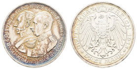 Silbermünzen des Kaiserreichs Mecklenburg-Schwerin
 3 Mark, 1915, Friedrich Franz IV., auf die Jahrhundertfeier des Großherzogtums, kl. Rf., vz J. 88...