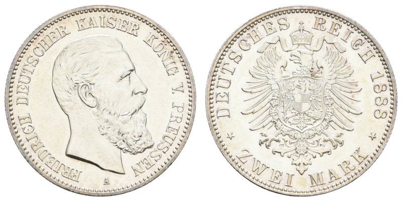 Silbermünzen des Kaiserreichs Preussen
 2 Mark, 1888, Friedrich III., f. st. J....