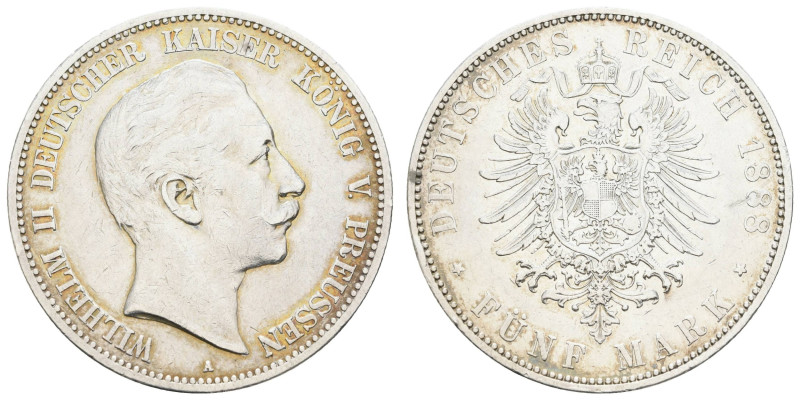 Silbermünzen des Kaiserreichs Preussen
 5 Mark, 1888, Wilhelm II., Randfehler, ...