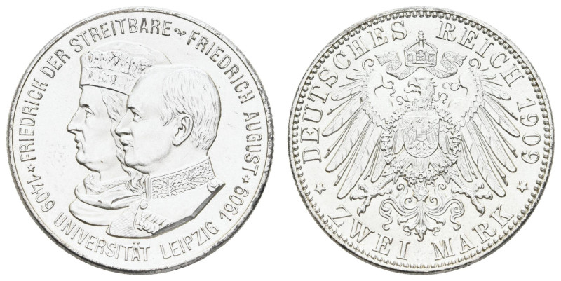 Silbermünzen des Kaiserreichs Sachsen
 2 Mark, 1909, Friedrich August III., Uni...