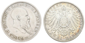 Silbermünzen des Kaiserreichs Sachsen-Meiningen
 2 Mark, 1901, Georg II. zum 75. Geburtstag, kl. Rf., ss. J. 149