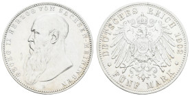 Silbermünzen des Kaiserreichs Sachsen-Meiningen
 5 Mark, 1908, Georg II., kl. Rf., ss. J. 153a