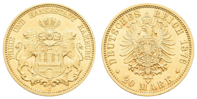 Goldmünzen des Kaiserreichs Hamburg
 20 Mark, 1876, vz, J. 210