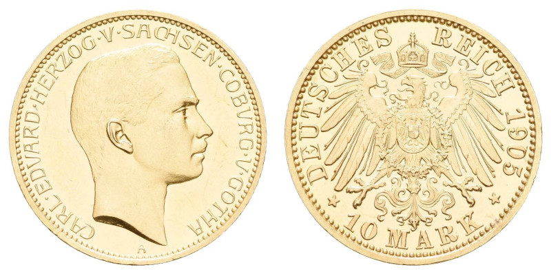 Goldmünzen des Kaiserreichs Sachsen-Coburg und Gotha
 10 Mark, 1905, A, Carl Ed...