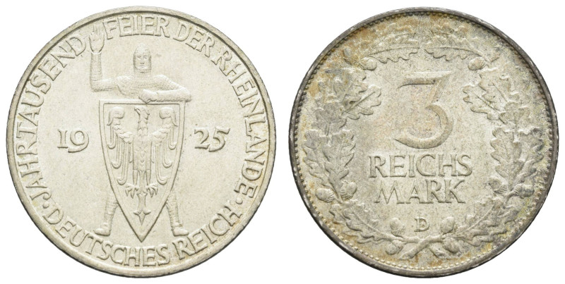 Münzen Weimar
 3 Reichsmark, 1925, D, Rheinlande, vz-st. J. 321