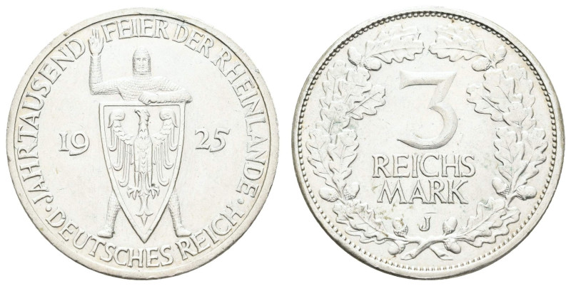 Münzen Weimar
 3 Reichsmark, 1925, J, Rheinlande, kl. Rf., vz. J. 321