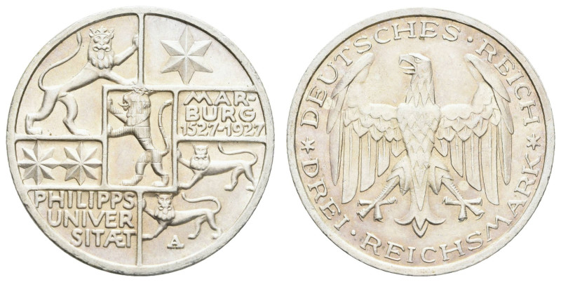 Münzen Weimar
 3 Reichsmark, 1927, Marburg, Randfehler, vz. J. 330