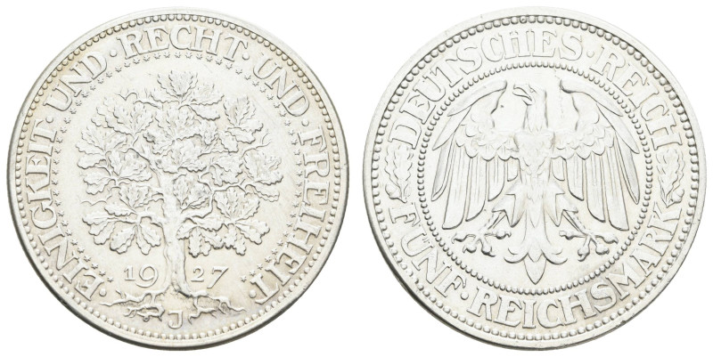 Münzen Weimar
 5 Reichsmark, 1927, J, Eichbaum, Randfehler, ss-vz. J. 331