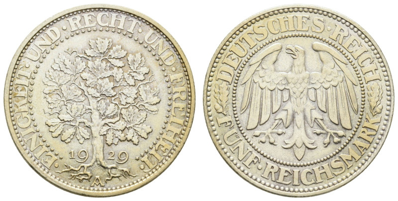 Münzen Weimar
 5 Reichsmark, 1929, A, Eichbaum, fast vz, J. 331.