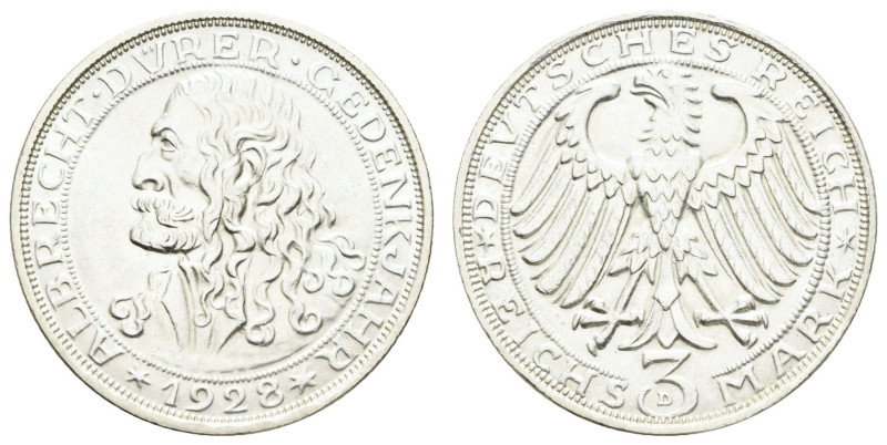 Münzen Weimar
 3 Reichsmark, 1928, Dürer, wz. Rf., vz-st. J. 332.