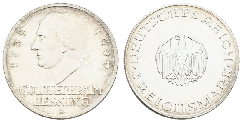 Münzen Weimar
 3 Reichsmark, 1929, A, Lessing, wenige Kratzer, fast st, J. 335....