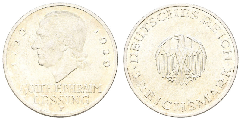 Münzen Weimar
 3 Reichsmark, 1929, F, Lessing, Kr., vz, J. 335.