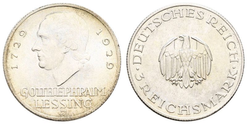 Münzen Weimar
 3 Reichsmark, 1929, J, Lessing, vz, J. 335