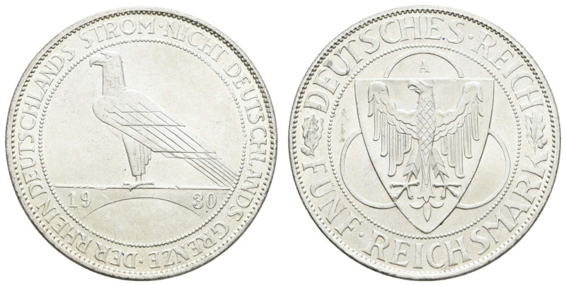 Münzen Weimar
 5 Reichsmark, 1930, A, Rheinlandräumung, kl. Rf., kl. Kr., vz. J...