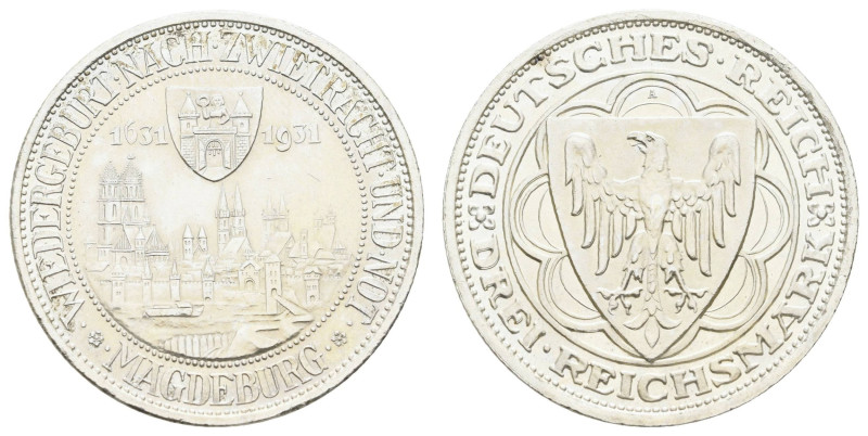 Münzen Weimar
 3 Reichsmark, 1931, A, min. Kr., vz-st, J. 347.