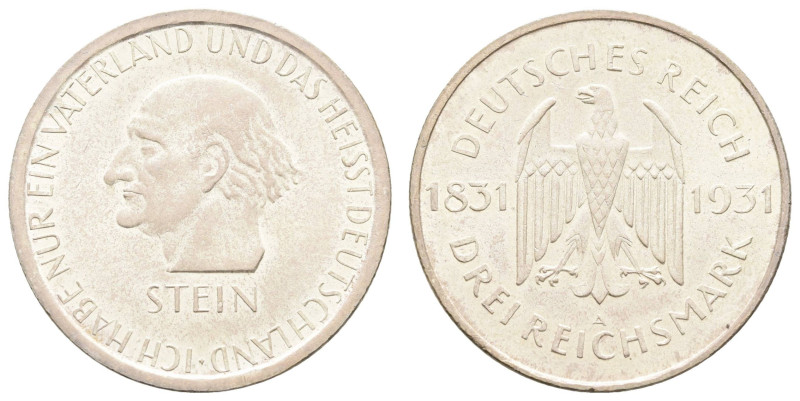 Münzen Weimar
 3 Reichsmark, 1931, Stein, wz. Rf., vz, J. 348