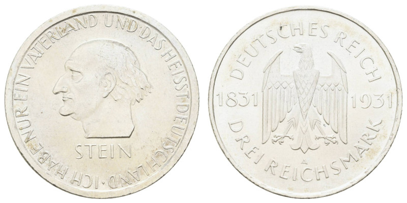 Münzen Weimar
 3 Reichsmark, 1931, A, Stein, kl. Kr., vz, J. 348.