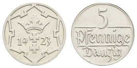 Münzen der deutschen Nebengebiete
 Danzig, 5 Pfennig, 1923, vz+. J. D 4