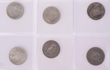 Bundesrepublik Deutschland
 Lot aus 6x 5 Mark, bestehend aus den "Ersten Fünf" (J. 388-393), leicht fleckig durch Folienlagerung, sonst fast st ("Mar...