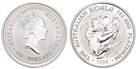 Europa und Übersee Australien
 100 Dollars, Platin, 1994, Koala, KM 253, gekapselt, st.