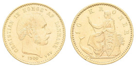 Europa und Übersee Dänemark
 10 Kronen, Gold, 1900, Christian IX., Fb. 296, vz.