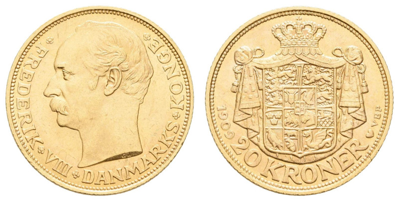 Europa und Übersee Dänemark
 20 Kronen, Gold, 1909, Frederik VIII., Fb. 297, vz...