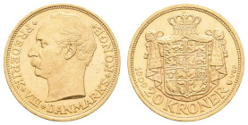 Europa und Übersee Dänemark
 20 Kronen, Gold, 1909, Frederik VIII., Fried. 297, min. Rf., wz. Kr., sonst fast st.