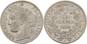 Europa und Übersee Frankreich
 5 Francs, 1850, Bordeaux, Dav. 93, kl. Rf., ss.