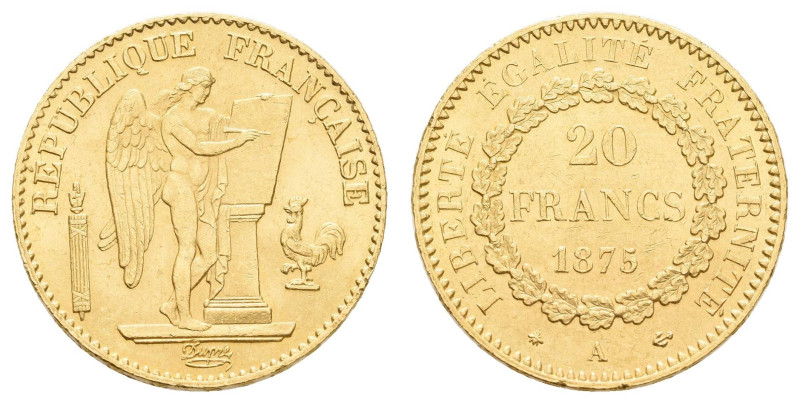 Europa und Übersee Frankreich
 20 Francs, Gold, 1875, A, III. Republik, Fried. ...