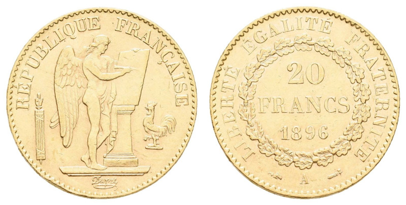 Europa und Übersee Frankreich
 20 Francs, Gold, 1896, A, III. Republik, stehend...