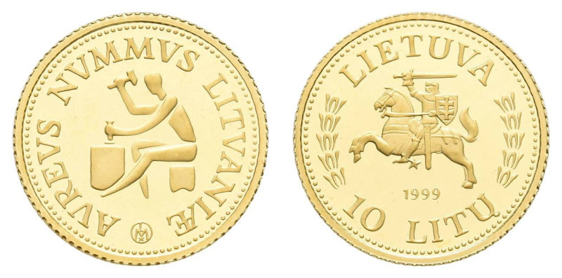 Europa und Übersee Litauen
 10 Litu, Gold, 1999, Münzmeister, Fb. 12, Parchimow...