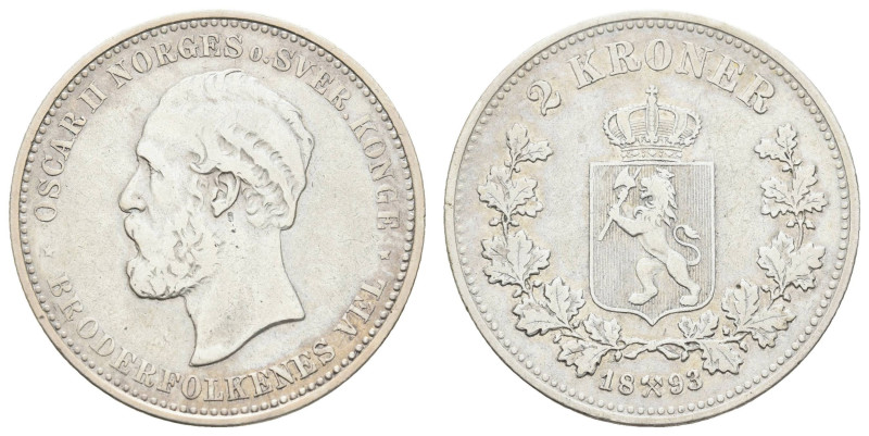 Europa und Übersee Norwegen
 2 Kronen, 1893, Oskar II., Ahlström 23, kl. Rf., s...