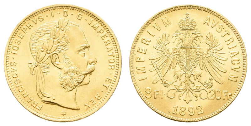 Europa und Übersee Österreich bis 1918
 8 Florin, Gold, 1892, Franz Joseph I., ...